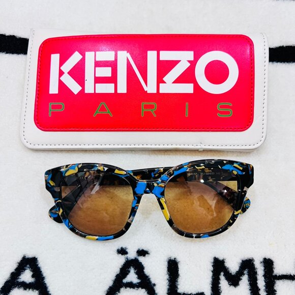 Kenzo Tortoiseshell Cat Eye Camo Blue Yellow Multi Color Sunglasses - Picture 1 of 9